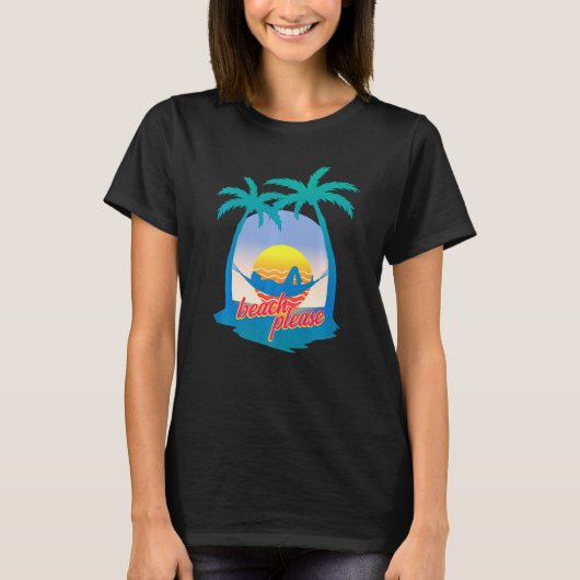 Strand bitte Retro 80er Beach Vacation Palm Trees  T-Shirt (Vorderseite)