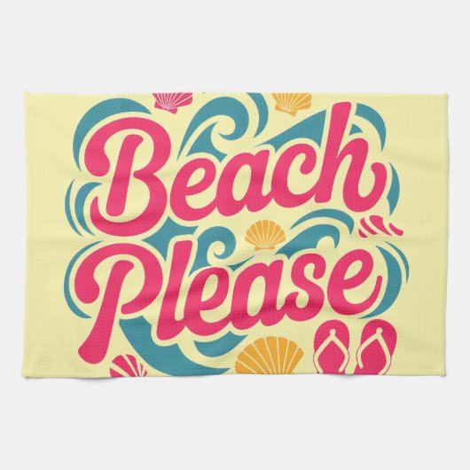 Strand Bitte Retro-Grafik: Rosa Typografie Geschirrtuch (Horizontal)