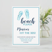 Strand Bitte türkis Flip Flops 30. Geburtstag Einladung (Stehend Vorderseite)