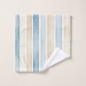 Strand Blau Creme Streifen Badhandtuch Set (Waschlappen)