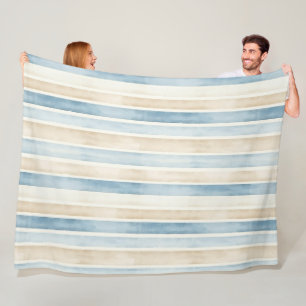 Strand Blau Creme Streifen Fleecedecke