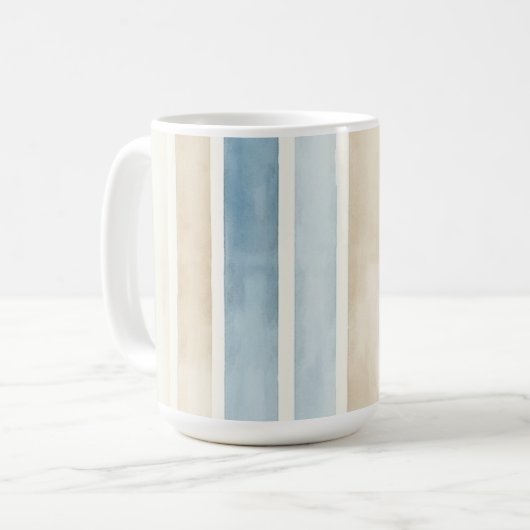 Strand Blau Creme Streifen Kaffeetasse (Vorderseite Links)