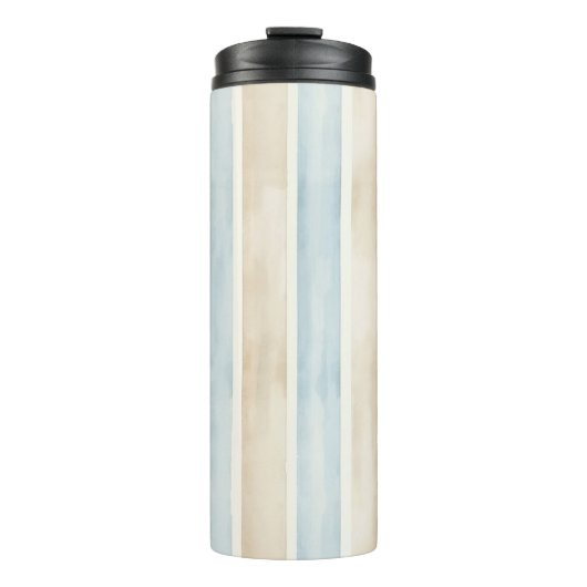 Strand Blau Creme Streifen Thermosbecher (Vorderseite)