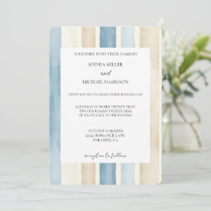 Strand Blau Elfenbein Creme Sand Streifen Hochzeit Einladung