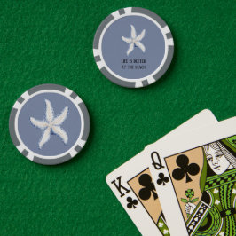 Strand Blau Weiß Seestern Zitat Pokerchips