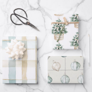 Strand Blau Weiße Weihnachtsbaum-Ornamente Geschenkpapier Set