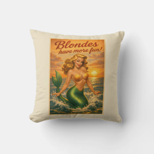 Strand-Blondine-Pin-Up-Meerjungfrau-Kunst Retro-Kü Kissen