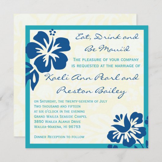 Strand-Blumen-Schatten der blauen Einladung (Vorne/Hinten)