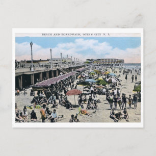 Strand & Boardwalk, Ocean City, NJ Vintage Postkarte