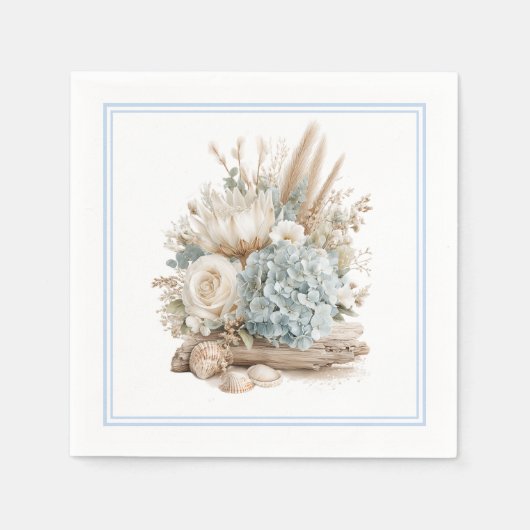 Strand Boho Blaue Hortensien-Papier Servietten (Vorderseite)