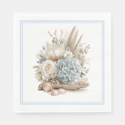 Strand Boho Blaue Hortensien-Papier Servietten (Vorderseite)