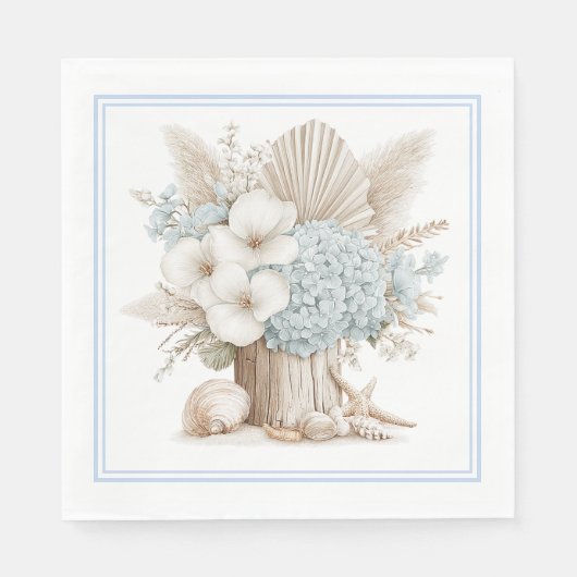 Strand Boho Blaue Hortensien-Papier-Servietten Serviette (Vorderseite)