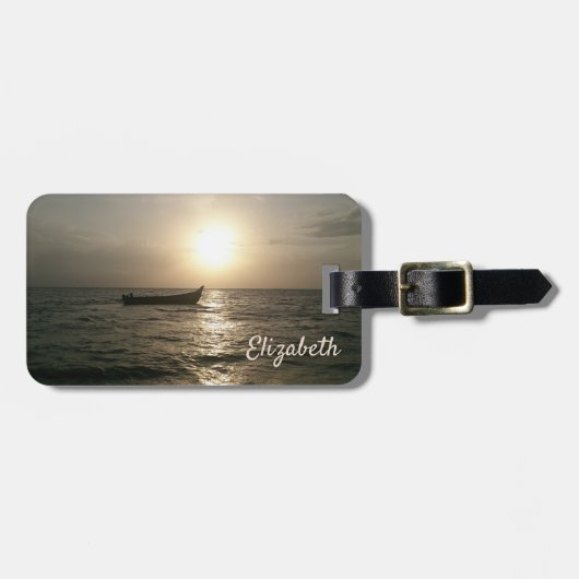 Strand, Boot, Sonnenuntergang - Personalisiert Gepäckanhänger (Vorderseite horizontal)