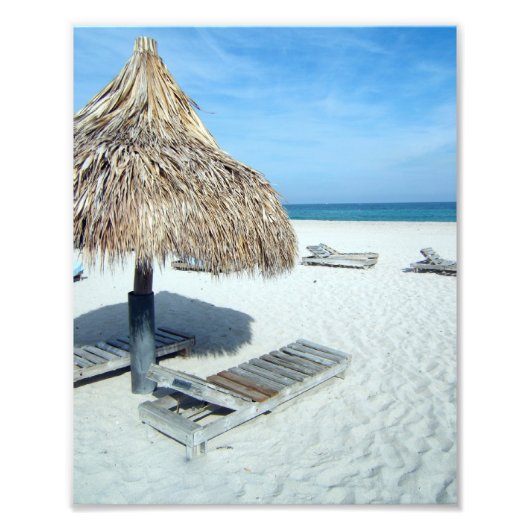 Strand Cabana, weißer Sand mit Wasser Urlaub Fotodruck (Vorne)
