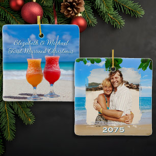 Strand-Cocktails Erstes verheiratetes Weihnachten Keramikornament
