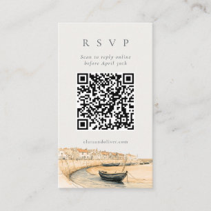 Strand Cornwall Hafen QR Code Hochzeits-RSVP-Karte Begleitkarte