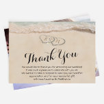 Strand Danke Notiz | Hochzeit von Fotos<br><div class="desc">Wir bedanken uns für Ihre Nachricht auf einer Einladungskarte, die eine einfache Möglichkeit darstellt, um denjenigen zu danken, die an Ihrem Hochzeitstag teilgenommen haben. Die Karte verfügt über einen sommerlichen tropischen Strand Insel Hintergrund, einen Vintagen Sandstrand mit zwei Herzen am Ufer, Ihre Initialen, ein Dankeschön Hinweis. Auf der anderen Seite...</div>