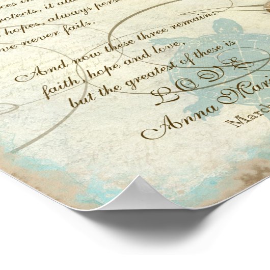 Strand der Meeresschildkröte - 1 Korinther 13 Poster (Ecke)