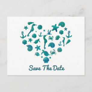 Strand Dinge Teal Aquarell Modern Save the Date Ankündigungspostkarte
