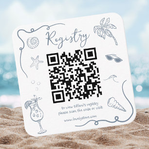 Strand-Doodle-QR-Code-Brautjunggesellinnenabschied Begleitkarte