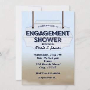 Strand Engagement Shower White Wood Einladungen