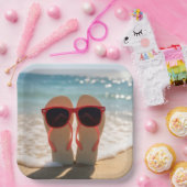 Strand Flip-Flops mit roter Sonnenbrille Pappteller (Party)