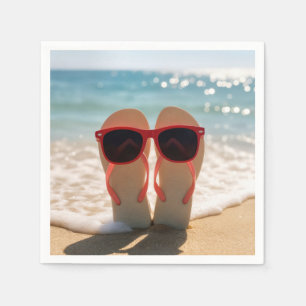 Strand Flip-Flops mit roter Sonnenbrille Serviette