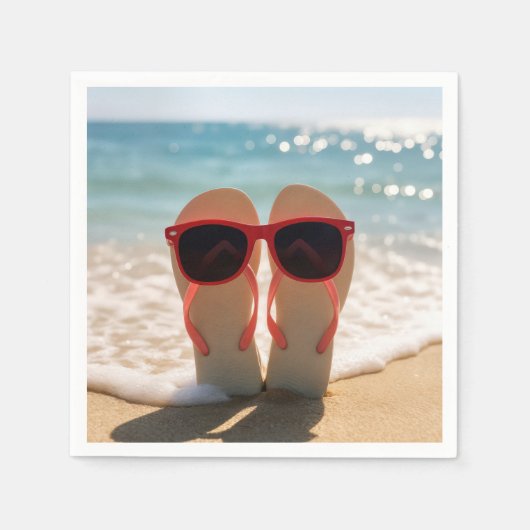 Strand Flip-Flops mit roter Sonnenbrille Serviette (Vorderseite)