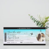Strand Flugticket Hochzeit Save The Date (Stehend Vorderseite)