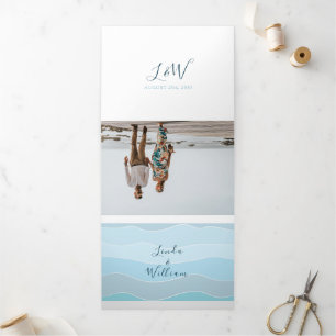Strand Foto Blaue Hochzeit Dreifach Gefaltete Einladung