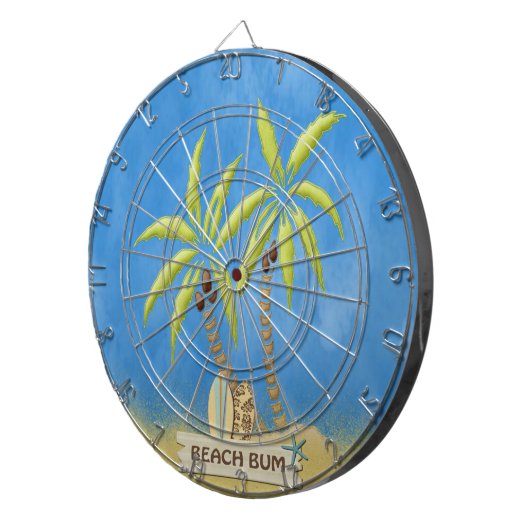 Strand-Gammler, Surfbretter, Palmen und Sand Dartscheibe (Vorderseite rechts)