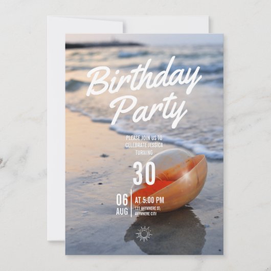 Strand Geburtstagsparty-Einladung (Vorderseite)