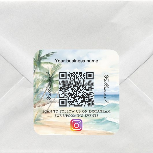 Strand Geschäft Name QR-Code Instagram Quadratischer Aufkleber