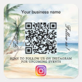 Strand Geschäft Name QR-Code Instagram Quadratischer Aufkleber (Vorderseite)