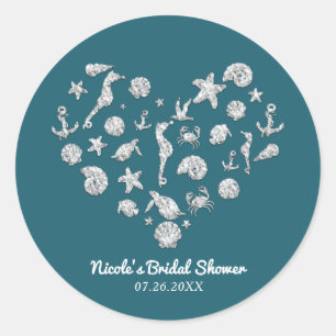 Strand Glamour Diamant Herz Brautparty Geschenk Runder Aufkleber