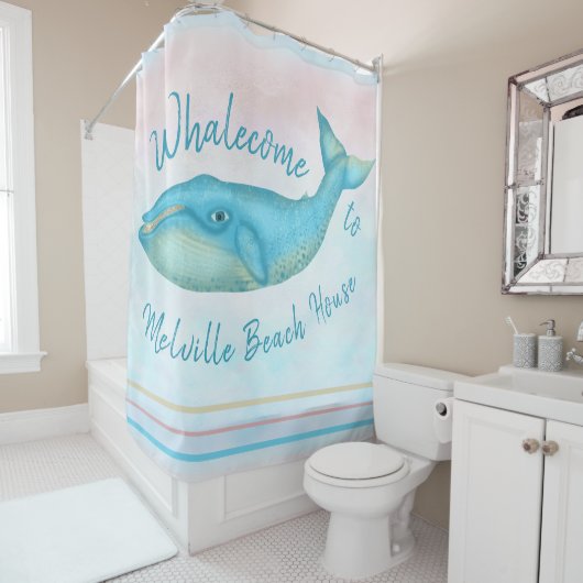 Strand-Haus-Blauwal SeeWhalecome | Name Duschvorhang (Beispiel)
