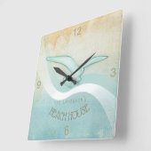 Strand-Haus-Seemöwe-Aqua blaues ID623 Quadratische Wanduhr (Winkel)
