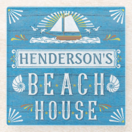 Strand-Haus-Seesegelboot-Muschel-individueller Glasuntersetzer