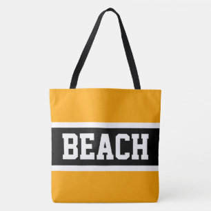 Strand Helles Gelb Orange Schwarz Weiß Streifen Tasche