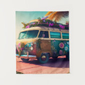 Strand, Hippie Van, Trippy Blume, Boho, farbenfroh Wandteppich (Vorderseite)