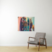 Strand, Hippie Van, Trippy Blume, Boho, farbenfroh Wandteppich (Beispiel (Horizontal))