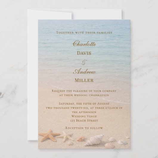 Strand Hochzeit am Meer Einladung (Vorderseite)