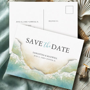 Strand-Hochzeit am Zielort - Save-the-Date-Karte Postkarte