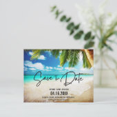 Strand Hochzeit in Urlaubsort Save the Date Announ Ankündigungspostkarte (Stehend Vorderseite)