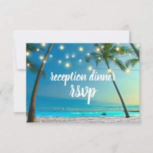 Strand Hochzeit Lichter Palmen Empfang Abendessen RSVP Karte