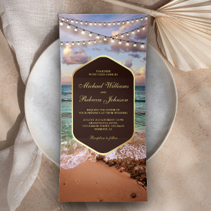 Strand-Hochzeit mit Vintage-Lichterkette bei Sonne Dreifach Gefaltete Einladung