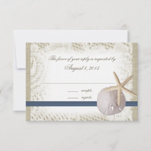 Strand Hochzeit Sand Dollar und Starfish RSVP Karte (Vorderseite)
