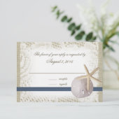 Strand Hochzeit Sand Dollar und Starfish RSVP Karte (Stehend Vorderseite)
