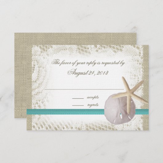 Strand Hochzeit Sand Dollar und Starfish RSVP Karte (Vorne/Hinten)