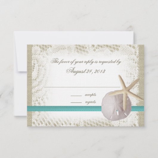 Strand Hochzeit Sand Dollar und Starfish RSVP Karte (Vorderseite)